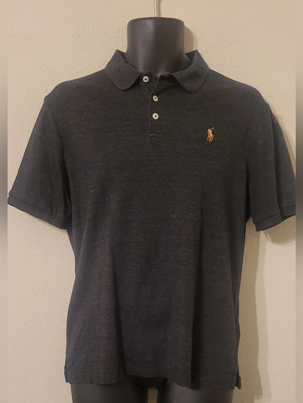 Ralph Lauren Charcoal Gray Short-Sleeve Polo with Gold Logo